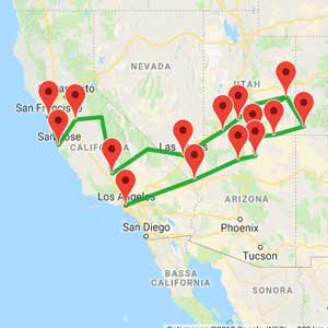 mappa tour parchi americani