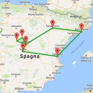 mappa tour Barcellona Valencia Madrid