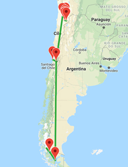 mappa tour Cile 10 giorni