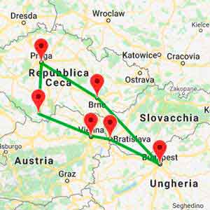 mappa tour Vienna Praga e Budapest 