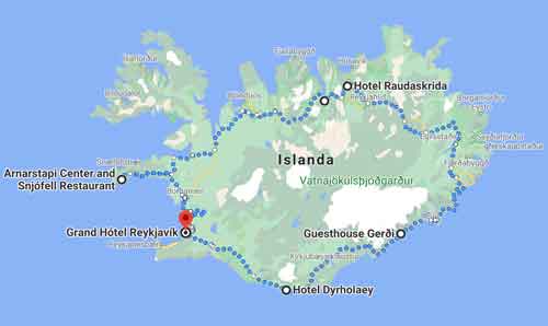 mappa tour Islanda e Sanefellsnoss