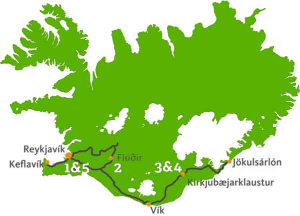 mappa Tour Islanda e aurora boreale