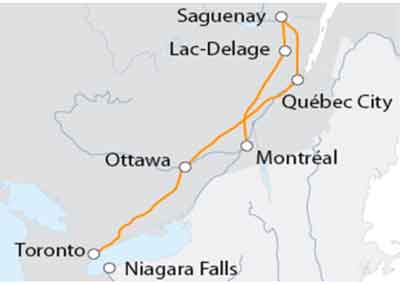 mappa tour Canada Est Ontario e Quebec