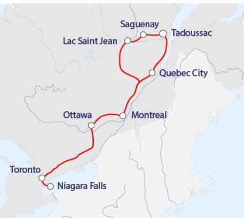 mappa tour del Canada Orientale