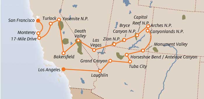 mappa tour americani