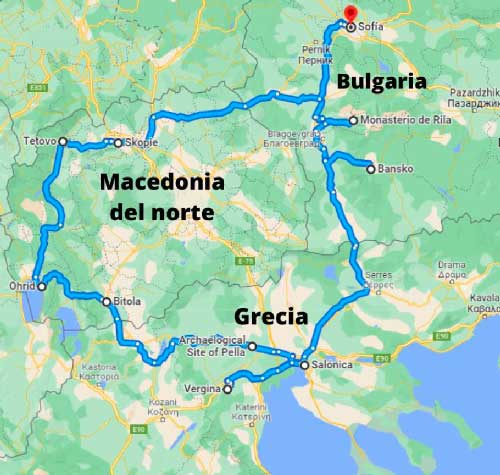 mappa Balcani tour Bulgaria e Macedonia
