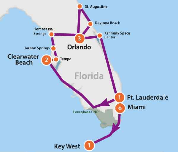 mappa tour della Florida mappa tour della Florida